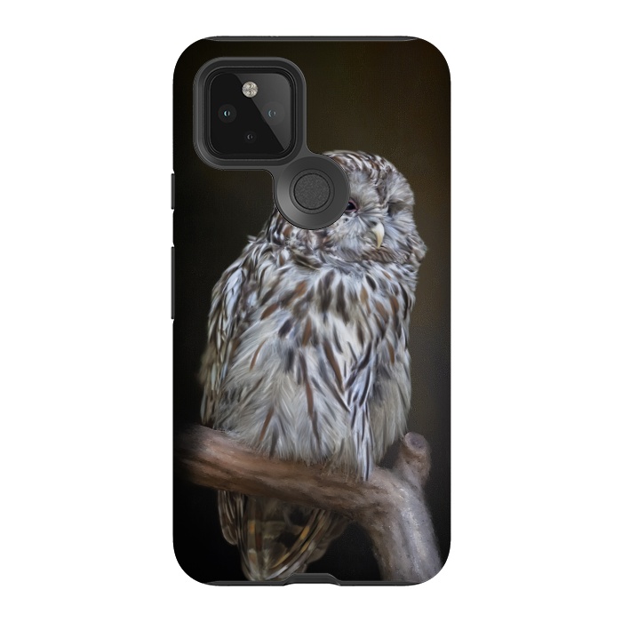 Pixel 5 StrongFit A lovely cute painted owl with a brown background by Simone Gatterwe
