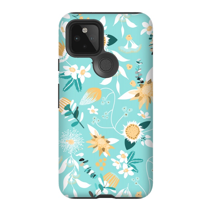 Pixel 5 StrongFit Stylized Australian Florals in Blue and Yellow by Paula Ohreen