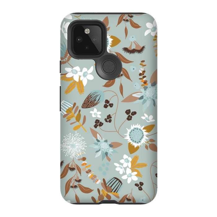 Pixel 5 StrongFit Stylized Australian Florals in Blue and Mustard by Paula Ohreen