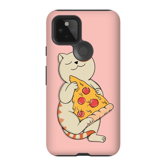 Pixel 5 StrongFit Cat and Pizza Pink by Coffee Man