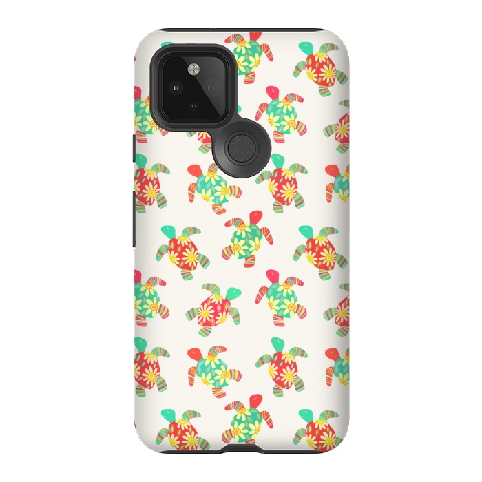 Pixel 5 StrongFit Cute Flower Child Hippy Turtles on Cream  by Micklyn Le Feuvre