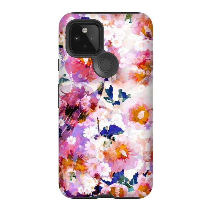 Pixel 5 StrongFit Watercolor rose of sharon and daisy flowers by Oana 