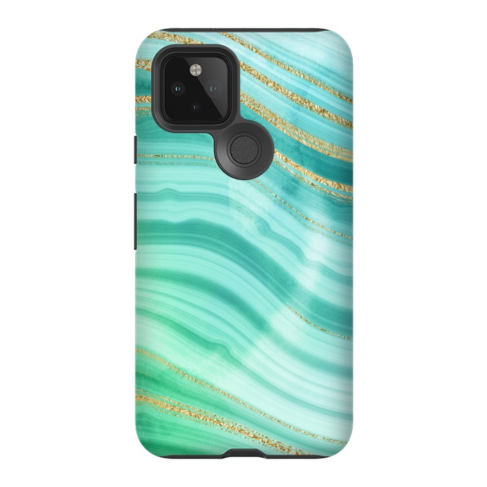 Pixel 5 StrongFit Mermaid Waves Green Marble with gold glitter by  Utart