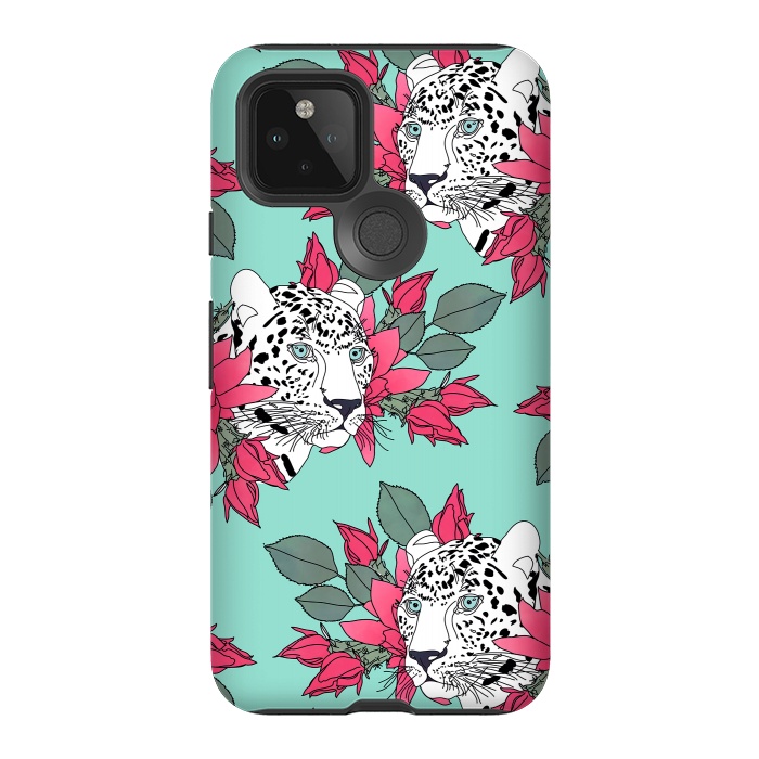 Pixel 5 StrongFit Stylish leopard and cactus flower pattern by InovArts