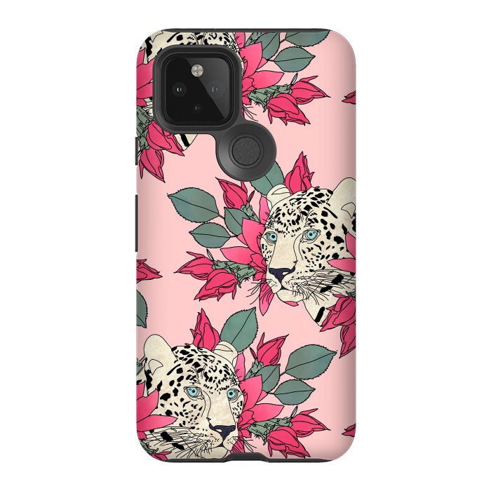 Pixel 5 StrongFit Classy cactus flowers and leopards design by InovArts