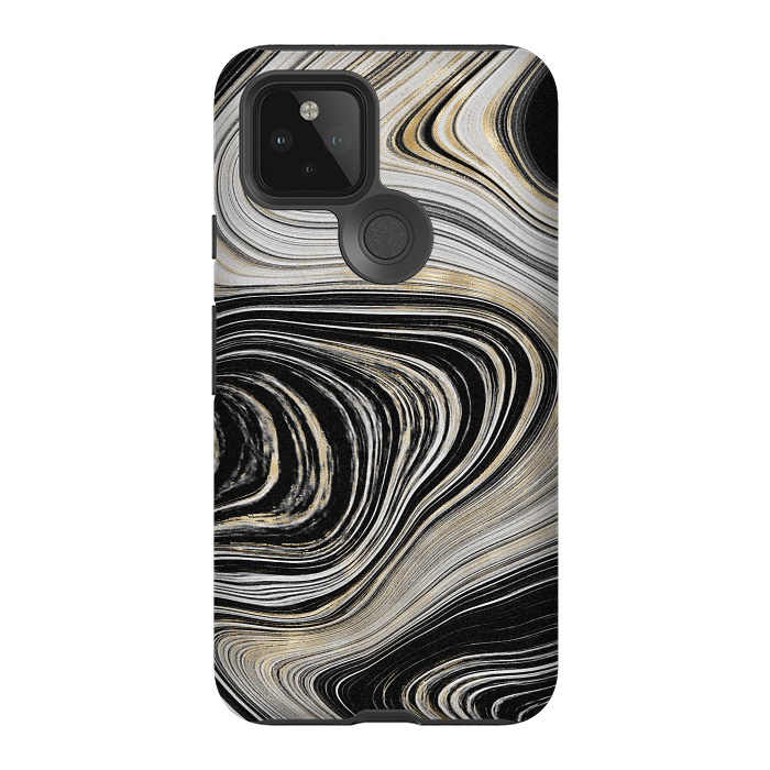 Pixel 5 StrongFit Black, White & Gold Agate  by CatJello