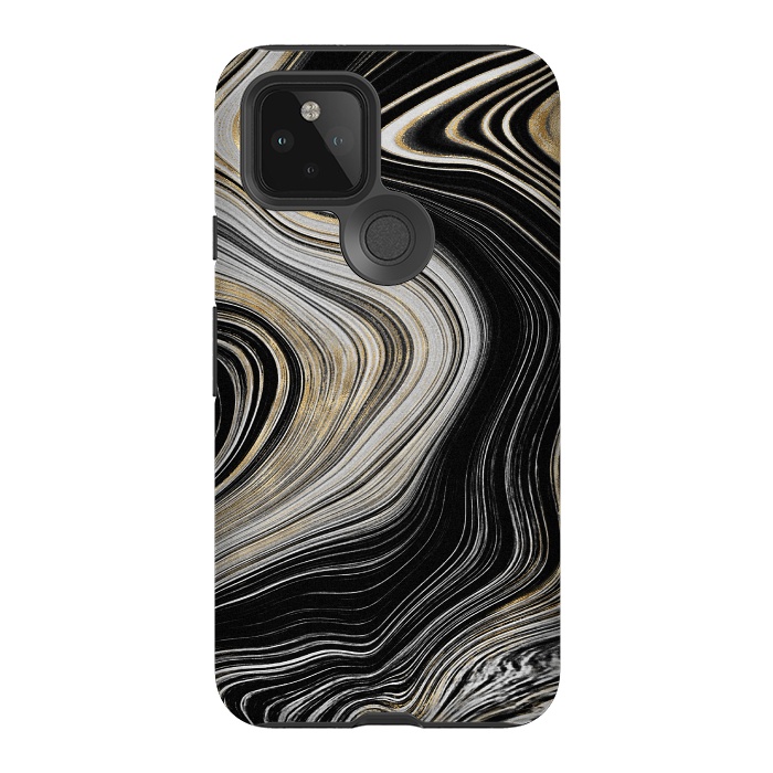 Pixel 5 StrongFit Trendy Black White and Faux Gold Agate Gem  by  Utart