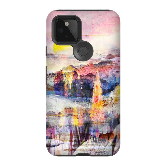 Pixel 5 StrongFit Pink painted forest and mountain landscape by Oana 