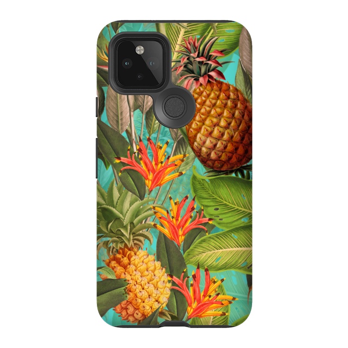 Pixel 5 StrongFit Teal Pineapple Jungle Garden by  Utart