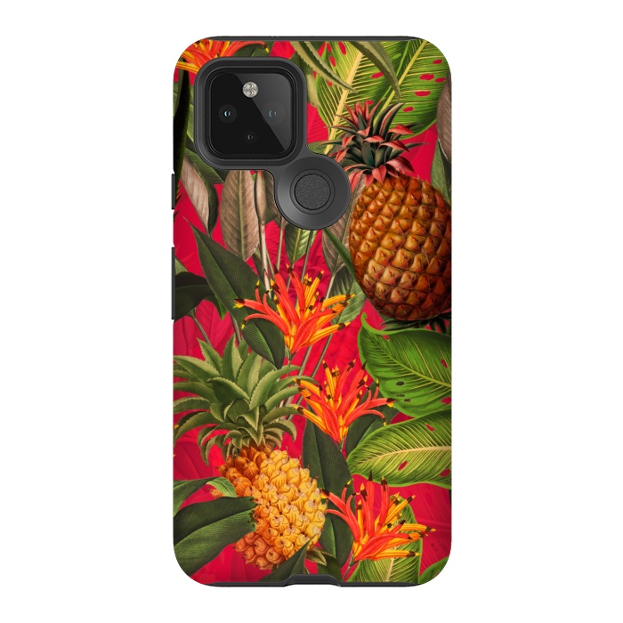 Pixel 5 StrongFit Red Tropical Pineapple Jungle Garden by  Utart