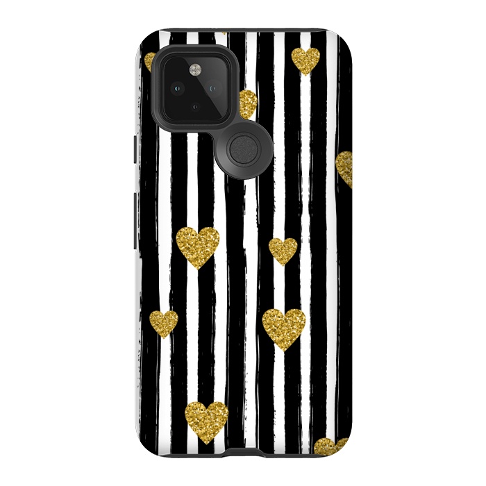 Pixel 5 StrongFit BLACK STRIPES WITH HEARTS by MALLIKA