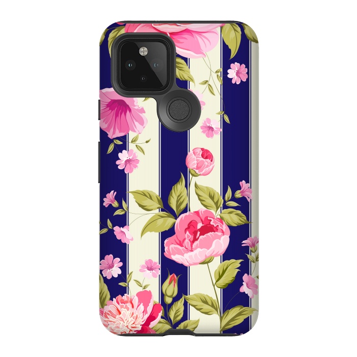 Pixel 5 StrongFit blue stripes floral print by MALLIKA