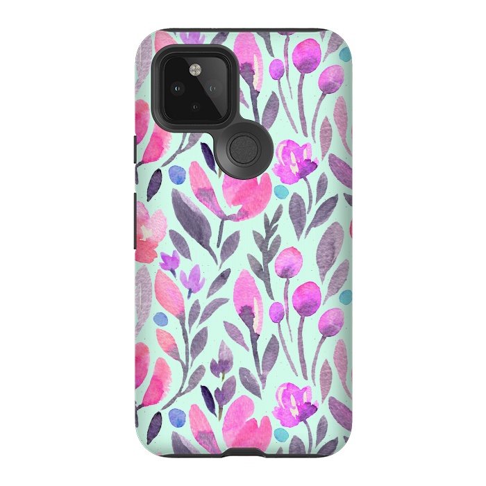 Pixel 5 StrongFit Mint and Pink Flowers by Allgirls Studio