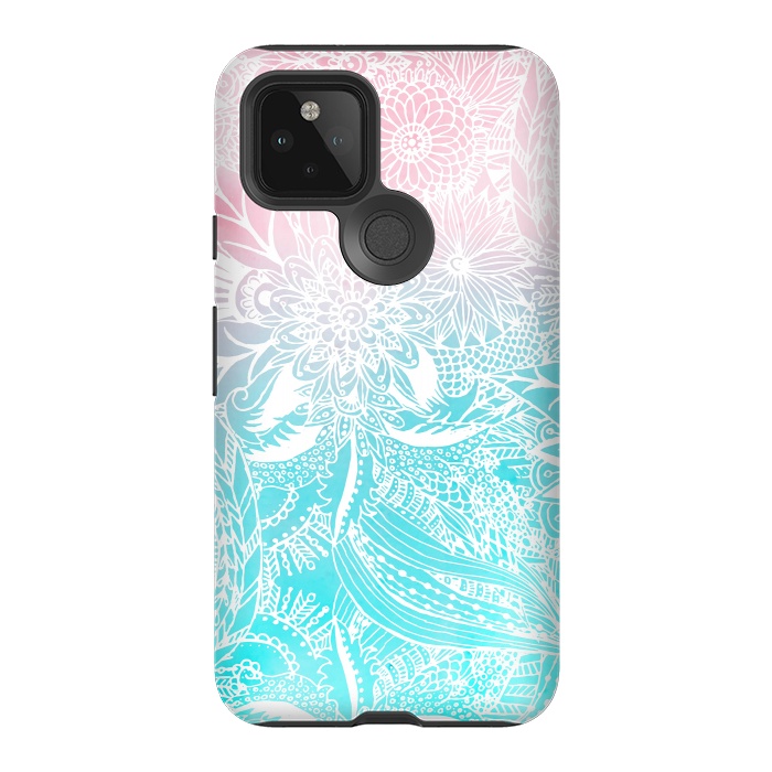 Pixel 5 StrongFit whimsy white floral mandala watercolor design by InovArts