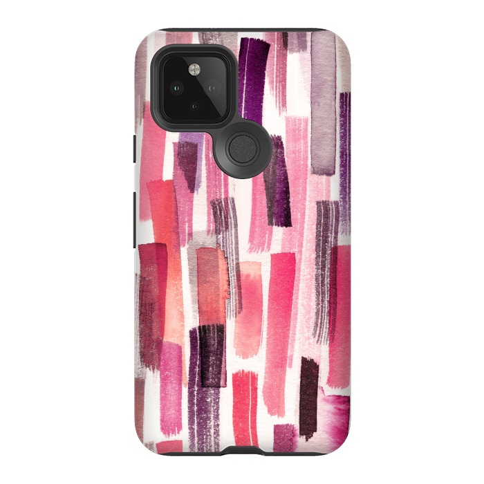 Pixel 5 StrongFit Colorful Brushstrokes Living Coral by Ninola Design