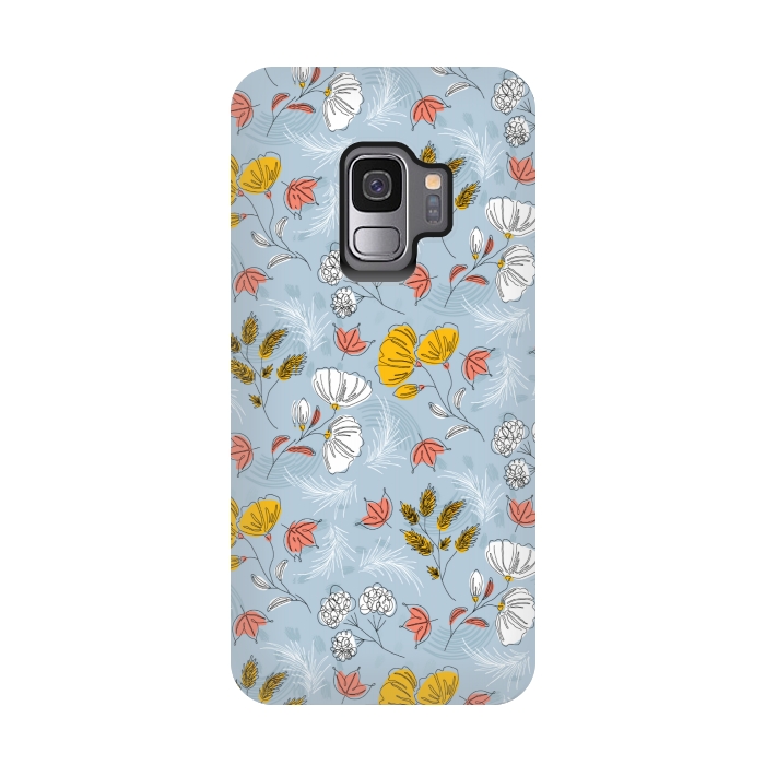 Galaxy S9 StrongFit cute blue floral pattern by MALLIKA