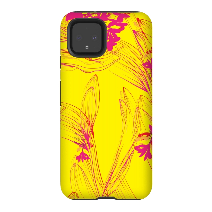 Pixel 4 StrongFit abstract pink yellow florals by MALLIKA