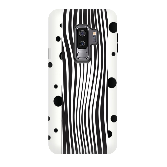 Galaxy S9 plus StrongFit polka stripes white and black by MALLIKA