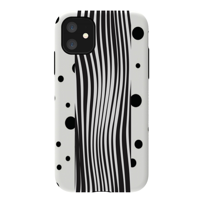 iPhone 11 StrongFit polka stripes white and black by MALLIKA