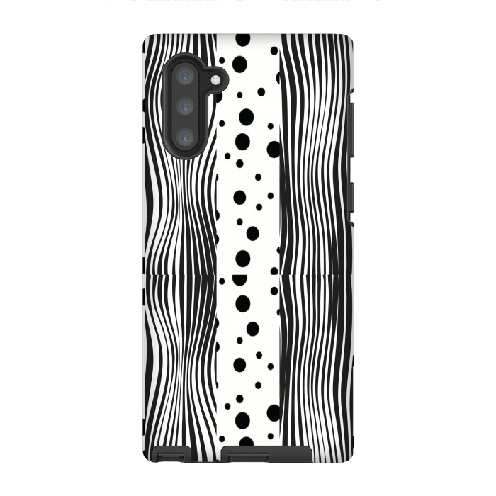 Galaxy Note 10 StrongFit polka stripes white and black by MALLIKA