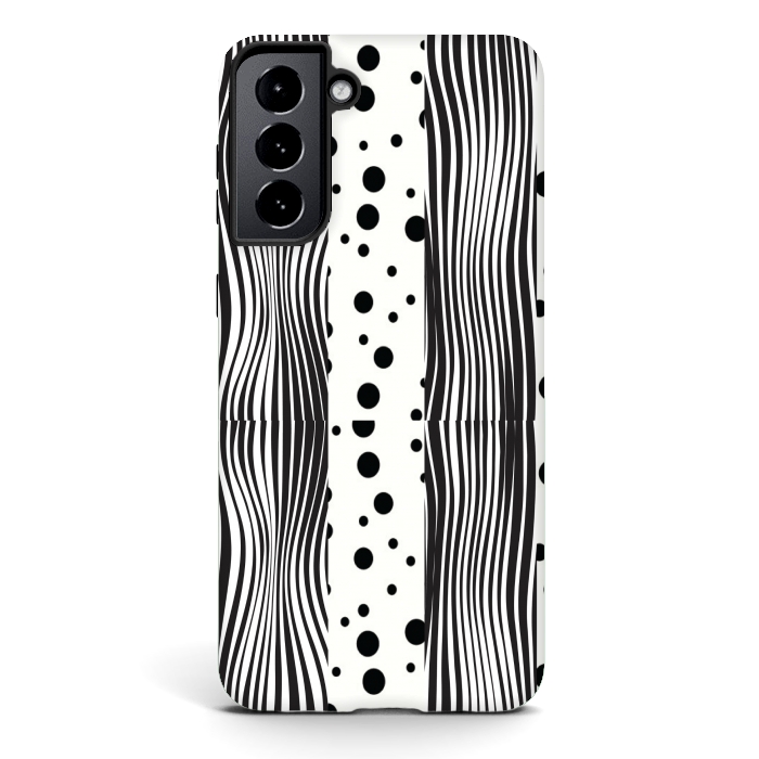 Galaxy S21 StrongFit polka stripes white and black by MALLIKA