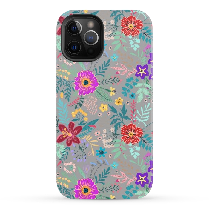 iPhone 12 Pro Max StrongFit flower patterns on gray background by ArtsCase