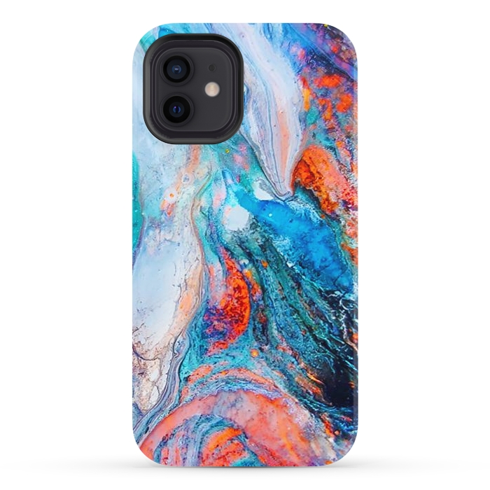 iPhone 12 StrongFit Marble Effect Color Pouring Acrylic Abstract Painting by BluedarkArt