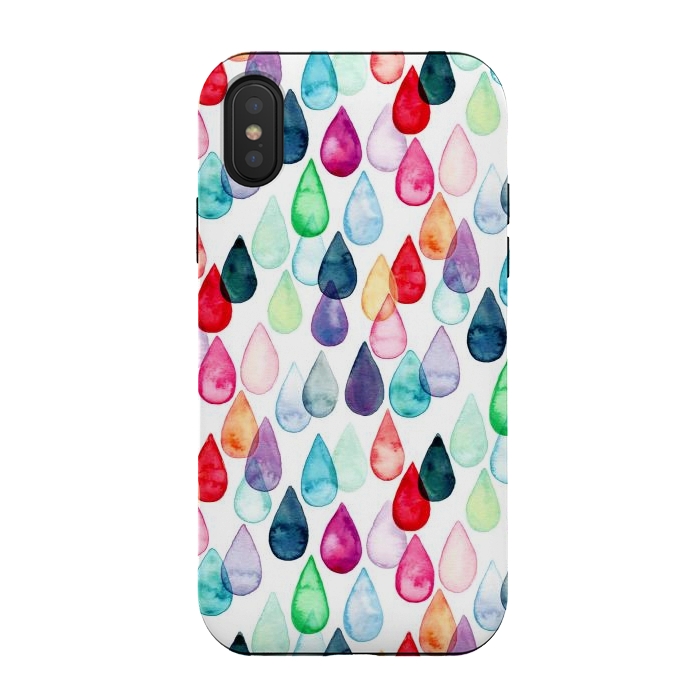 iPhone Xs / X StrongFit Watercolour Rainbow Drops by Tangerine-Tane