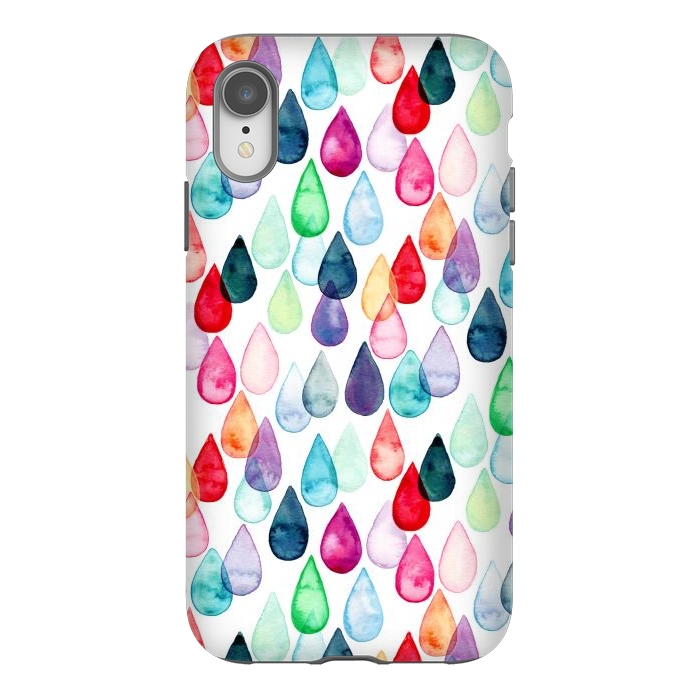 iPhone Xr StrongFit Watercolour Rainbow Drops by Tangerine-Tane