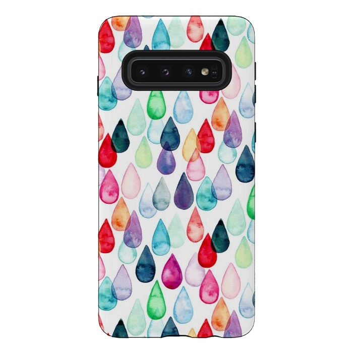 Galaxy S10 StrongFit Watercolour Rainbow Drops by Tangerine-Tane