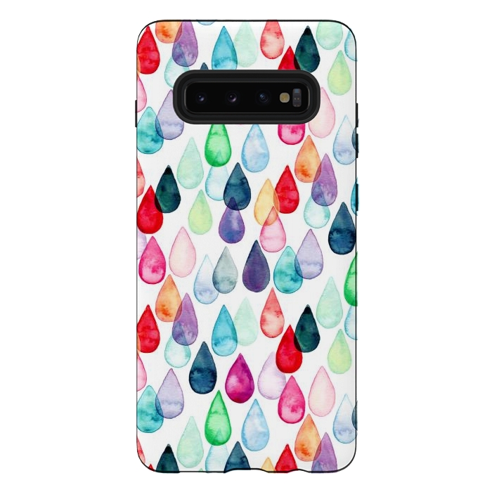 Galaxy S10 plus StrongFit Watercolour Rainbow Drops by Tangerine-Tane