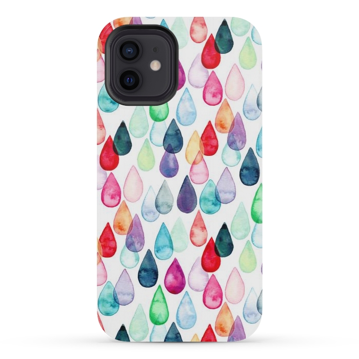 iPhone 12 mini StrongFit Watercolour Rainbow Drops by Tangerine-Tane