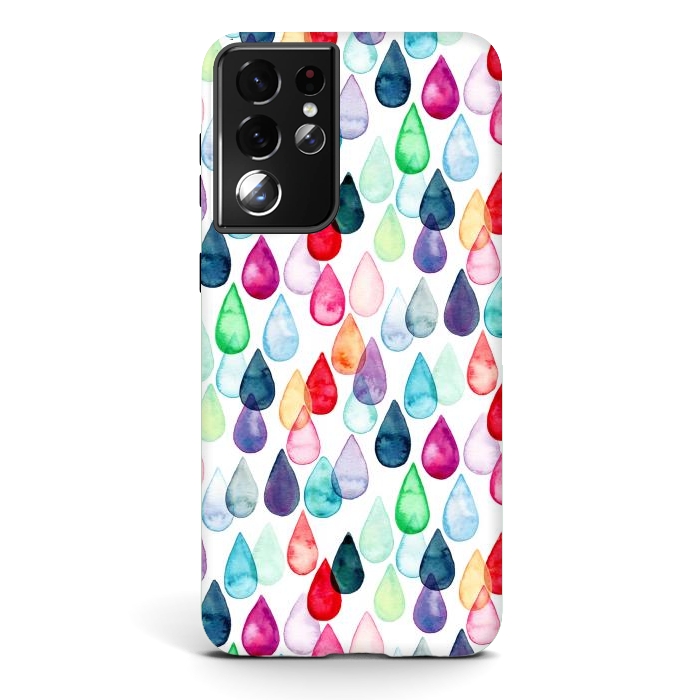 Galaxy S21 ultra StrongFit Watercolour Rainbow Drops by Tangerine-Tane