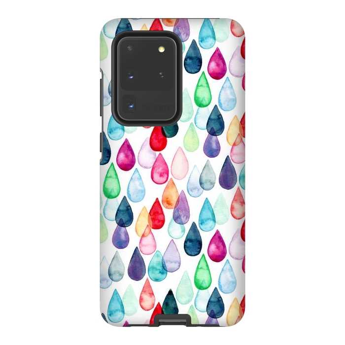 Galaxy S20 Ultra StrongFit Watercolour Rainbow Drops by Tangerine-Tane