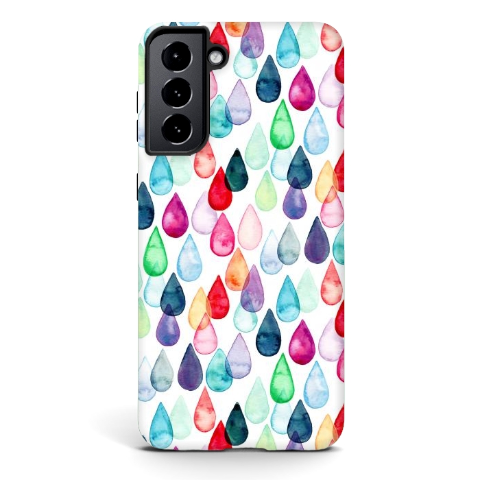 Galaxy S21 StrongFit Watercolour Rainbow Drops by Tangerine-Tane