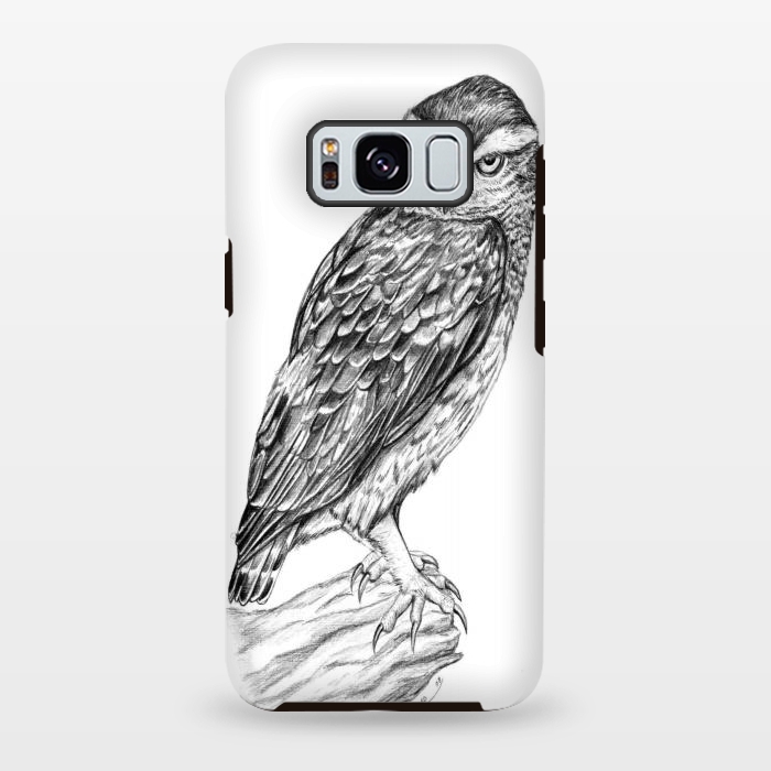 Galaxy S8 plus StrongFit Little owl Athene noctua pencil artwork by Chloe Yzoard