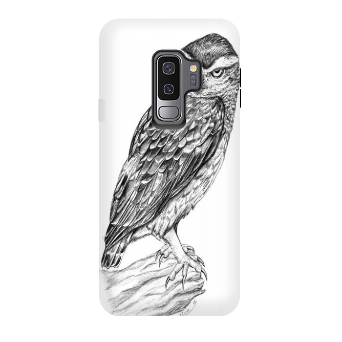 Galaxy S9 plus StrongFit Little owl Athene noctua pencil artwork by Chloe Yzoard