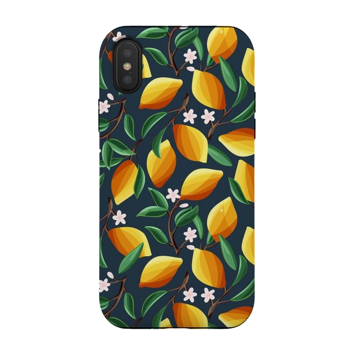 iPhone Xs / X StrongFit Lemon pattern, on dark by Jelena Obradovic