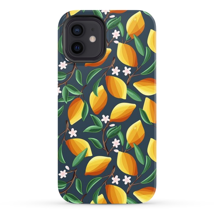 iPhone 12 StrongFit Lemon pattern, on dark by Jelena Obradovic