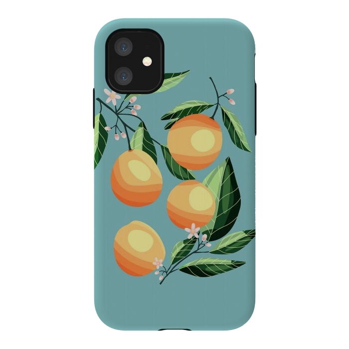 iPhone 11 StrongFit Peaches on blue by Jelena Obradovic