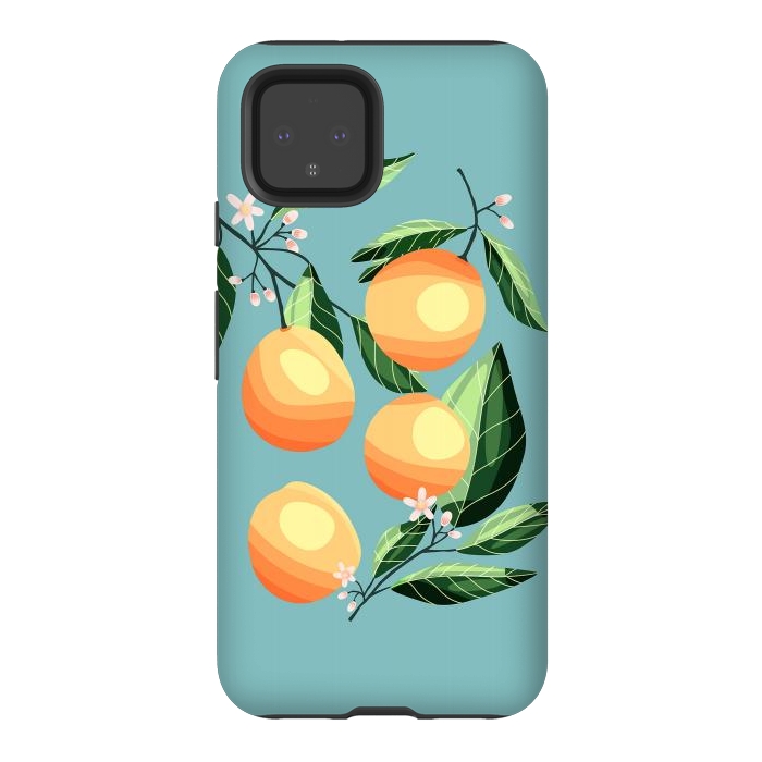 Pixel 4 StrongFit Peaches on blue by Jelena Obradovic