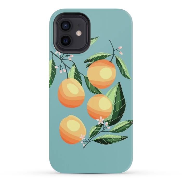 iPhone 12 mini StrongFit Peaches on blue by Jelena Obradovic