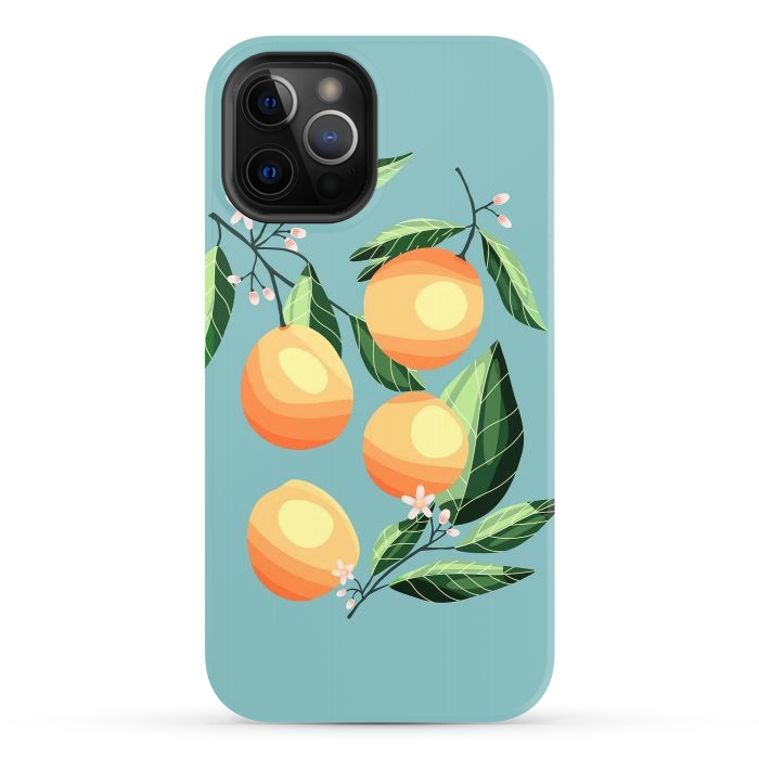 iPhone 12 Pro StrongFit Peaches on blue by Jelena Obradovic