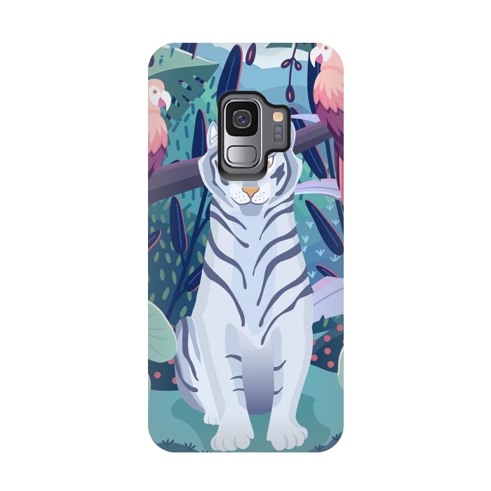 Galaxy S9 StrongFit Blue tiger and parrots by Jelena Obradovic