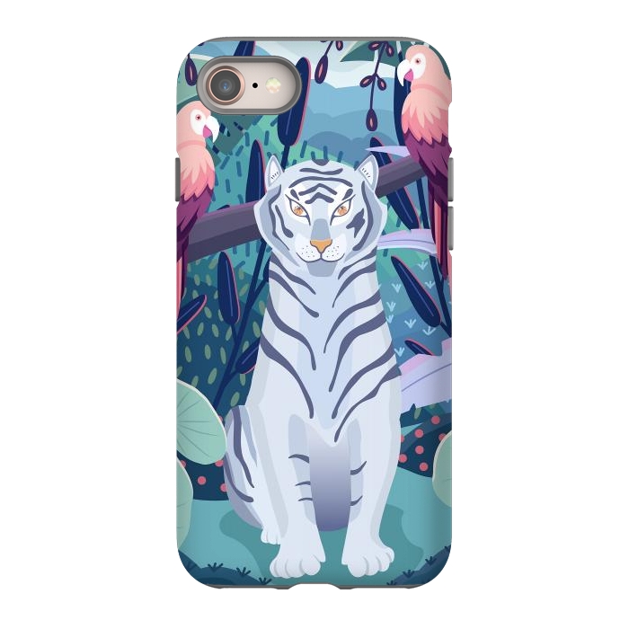 iPhone 8 StrongFit Blue tiger and parrots by Jelena Obradovic