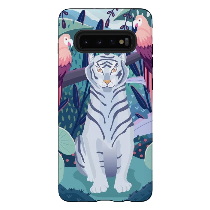 Galaxy S10 plus StrongFit Blue tiger and parrots by Jelena Obradovic
