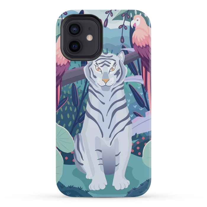 iPhone 12 mini StrongFit Blue tiger and parrots by Jelena Obradovic