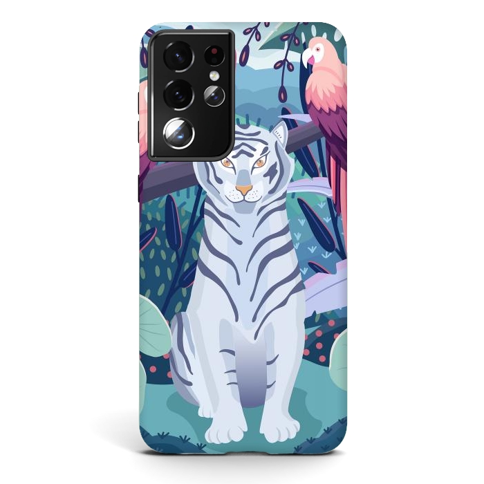 Galaxy S21 ultra StrongFit Blue tiger and parrots by Jelena Obradovic