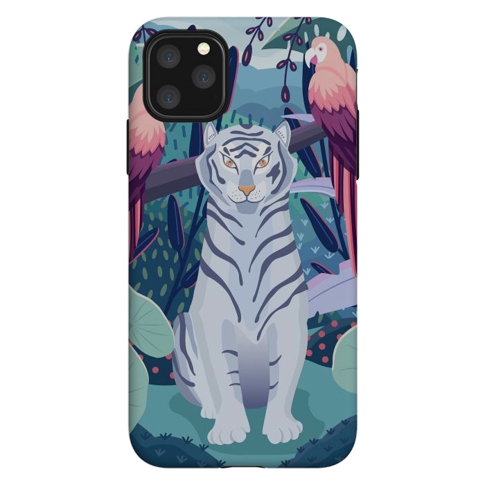 iPhone 11 Pro Max StrongFit Blue tiger and parrots by Jelena Obradovic
