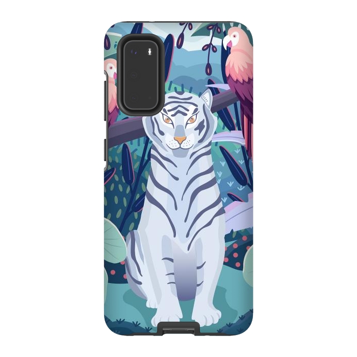 Galaxy S20 StrongFit Blue tiger and parrots by Jelena Obradovic